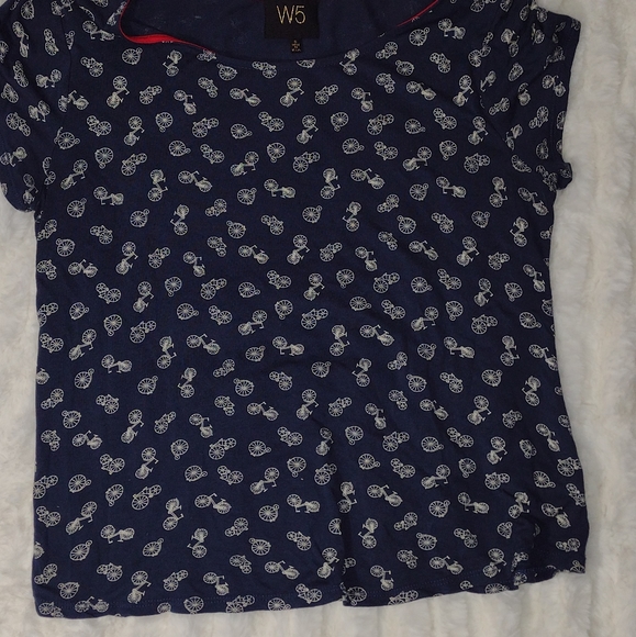 W5 Anthro Navy Blue Bicycle Print - Size Small Top - Picture 3 of 13
